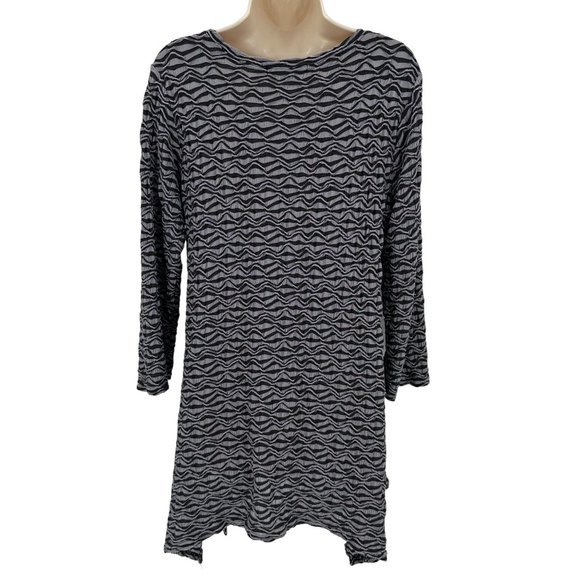Cut Loose Womens Black Gray Shark Bite Hem 3/4 Sleeve Textured Tunic Blouse Sz M - Picture 4 of 6